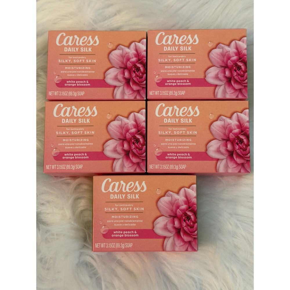 Caress Daily Silk White Peach & Orange Blossom Moisturizing Soap 5 Bars 3.15oz